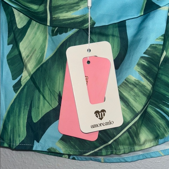 Green and Blue Athletic Shorts with Tropical Leaf Design - Picture 6 of 13